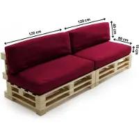 Bananair - Palletkussens 2x Set - Afneembare hoes - Waterbestendig - Tuinkussens voor Palletbank - 2x Zitkussen 120x80x15 cm & 2x Rugkussen 120x40x15 cm - Rode