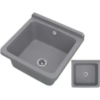 Granitan Gootsteen Orta voor Garage Wasruimte - Wasbak Stookruimte - met Sifon - Grijs - 40x38x22,9cm