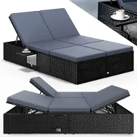 Casaria Polyrotan ligbed Zwart/Antraciet 200x115x33cm