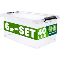 Deuba Opbergbox 6 Stuks Transparant 58x39x26cm 40L stapelbaar