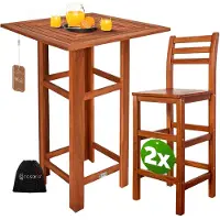 Casaria Statafel met barkruk set 3 stuks acaciahout