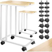 Casaria Bijzettafel Set van 2 Wit 50x35x65/70cm met Wieltjes