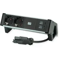 Bachmann DESK2 ALU ZWART 2x Geaard stopcontact, USB, USB oplader 22W A&C 0,2m GST18