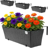Casaria Plantenbak Polyrotan 4 Stuks Zwart