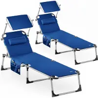 Casaria Ligbed Malta 2 stuks Blauw 210x61x35cm Aluminium met Zonnescherm
