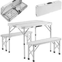 Casaria Campingtafel Aluminium – Incl. 2 Banken/Inklapbaar - Wit