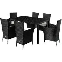 Casaria Polyrotan Tuinset 7-delig Zwart/Crème