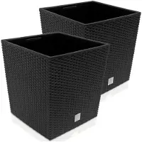 Deuba Wicker Blumentopf Rato Low 2er-Set Anthrazit 39x39x40,5cm
