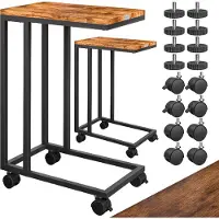Casaria Bijzettafel Set van 2 Zwart 50x35x65/70cm met Wieltjes