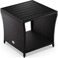 Casaria Polyrattan Bijzettafel - WPC Tafelblad 45x45x40cm – Zwart