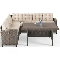 Casaria Polyrotan Loungeset Lissabon Crème/Beige incl kussens