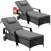 Casaria Ligbed Set van 2 Zwart/Antraciet Kunststof 193x90x43cm