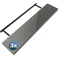 Casaria Wandplank Zwevend 3 Stuks Hoogglans Grijs MDF 110x23x3,8cm