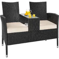 Casaria Polyrotan Tuinbank Zwart 145x58x87cm