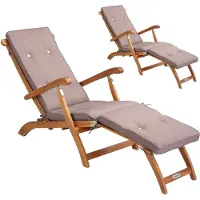 Casaria Ligbed Queen Mary Set van 2 acaciahout FSC-gecertificeerd incl kussen Crème gemêleerd