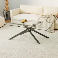 OKWISH Salontafel - Gehard Glazen Tafelblad - Voor Woonkamer - Zwart Metaal - 120 x 60 x 46 cm