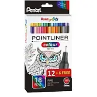 Pentel Pointliner Colour Fineliner Naaldpunt Kleurenassortiment 18 Stuks
