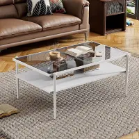 STILVORA Salontafel - Gehard Glazen Blad En Metalen Poten - Moderne Woonkamertafel Met Opbergruimte - MDF - Grijs;Wit - 97,5x61,5x45 cm