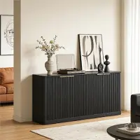 MODFU - Sideboard - Golffront En 4 Deuren - Modern - Voor Woonkamer Of Keuken - MDF - Zwart - 150 Cm