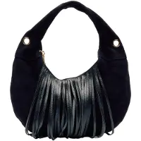 Núnoo Mini Gabi Suede franje zwart met de Goud Tas