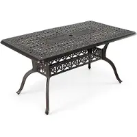 Costway Tuintafel 150x90 cm, terras tafel met parasolgat van gegoten aluminium, rechthoekige balkon tafel voor 6 personen, eettafel voor tuin en balkon