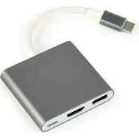 Cablexpert USB-C naar HDMI 4K 30Hz, USB-A en USB-C PD 60W adapter / grijs - 0,15 meter