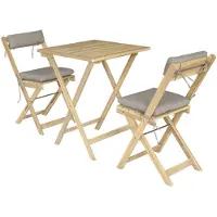 Happy Garden Eettafel en stoelenSet voor 2 personen in acacia en zandkleurige kussens BENAGIL