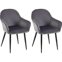 CLP Boise Set van 2 eetkamerstoelen - Met armleuning - Metalen frame - Velvet - Fluweel - donkergrijs