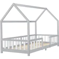 In And OutdoorMatch And OutdoorMatch kinderbed Neoma - Met valbeveiliging - 90x200 cm - Lichtgrijs en wit - Geschikt voor meisjes - Geschikt voor jongens - Geschikt voor kinderen
