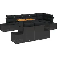 vidaXL Tuinbank Set 9 st Zwart Poly rattan