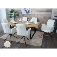 Mendler Set van 6 eetkamerstoelen, model HWC-N99, draaibaar met armleuningen en automatische terugdraaimechanisme, bekleding: chenille stof/textiel (340g/m²), kleur: crème