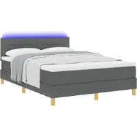 vidaXL LED Box Spring Bed met hoofdeinde Donkergrijs 140 x 200 cm Stof