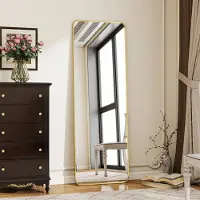 Markenlos Spiegel voor het hele lichaam met afgeronde hoeken, 40 x 150 cm, met voet, grote vrijstaande spiegel, wandspiegel voor slaapkamer of woonkamer, goudkleurig