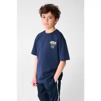 Shoeby T-shirt met backprint donkerblauw Jongens Katoen Ronde hals Backprint - maat 98/104