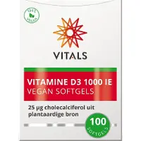 Vitals Vitamine D3 1000 IE - 100 softgels. 25 mcg cholecalciferol uit plantaardige bron.