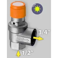 FAR Veiligheidsklep "SOLFAR" voor zonne-energie installaties, aansluiting 1/2" mannelijk x 3/4" mannelijk - 6,0 bar