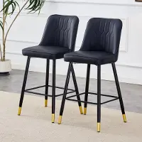 Great han Set van 2 barkrukken, 100 cm hoog, zwart, met zwarte metalen poten en een comfortabel voetsteuntje. Moderne barkrukken voor een thuisbar