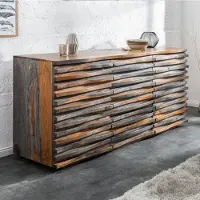 Invicta Massief dressoir RELIEF 160cm Sheeshamhout grijze rookafwerking met uitgewerkt front - 39746
