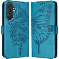 Mobigear Telefoonhoesje geschikt voor Samsung Galaxy M55 Hoesje | Butterfly Bookcase Portemonnee | Pasjeshouder voor 3 Pasjes | Telefoonhoesje voor Pinpas / OV Kaart / Rijbewijs - Blauw
