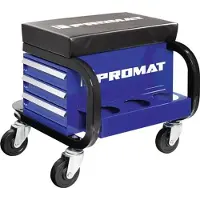 Promat Werkplaatsrolstoel met wielen en opbergvak, bekleed met blauw/zwart leder, merk