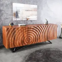 Invicta Design dressoir ZEN 180cm bruin mangohout met 3D houtsnijwerk metalen frame zwart handgemaakt - 44318