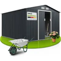 Juskys XXL Metalen Tuinhuis – 282 x 314 x 190 cm – Fundamentframe - Dubbele Schuifdeur – Voor Tuingereedschap En Fietsen – Antraciet Verzinkt Staal