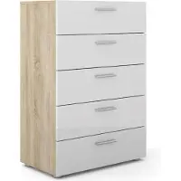 Ebuy24 Petra kommode 5 lades eiken decor en wit hoogglans.