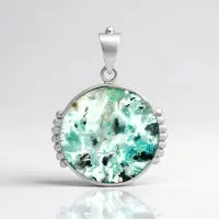 Cavill - Zilveren Hanger met 22,7 ct Chrysocolla - 925 Sterling Zilver Platinum Verguld - Rond Geslepen - Bali Barong Design - Uniek
