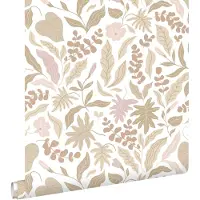 ESTAhome behang bladeren en bloemen beige en roze - 50 x 900 cm - 131047