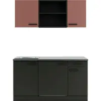 Optifit keukenset voor eenpersoonsgebruik, inclusief apparatuur, model Nizza407/Madrid420, 150 cm, roestbruin, antraciet, mat, gedemonteerd. Omkeerbaar model. Artikelnummer: KPNM 1579R-9+