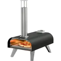 Kitchenbrothers Pizza Oven - Houtgestookt - Tafelmodel - Inklapbaar - PFAS-vrij - Pizzasteen - tot 460°C - Pizza maker - Complete Set - Pizzaoven voor Buiten - Zwart/RVS