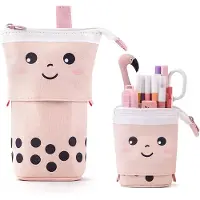 Markenlos Pennenetui, schattige pennenhouder, make-uptas, organizer, staand pennenetui, schrijfgerei, cadeau voor scholieren, tieners, volwassenen, voor school en kantoor (roze)