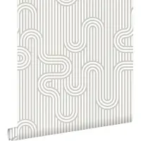 ESTAhome behang grafische lijnen grijs en wit - 50 x 900 cm - 131026