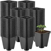 Garronda Set van 100 afgeronde vierkante kunststof kweekpotten met drainagegaten voor tuin (Zwart, 9 x 9 x 9,6 cm (0,5L)) GD-KW-SR